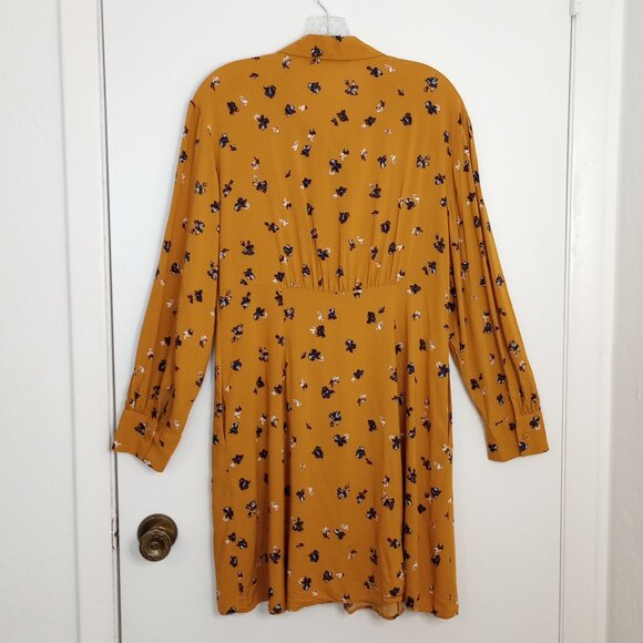 Uniqlo Mustard Gold Print Long Sleeve Flared Mini Dress - Picture 5 of 9